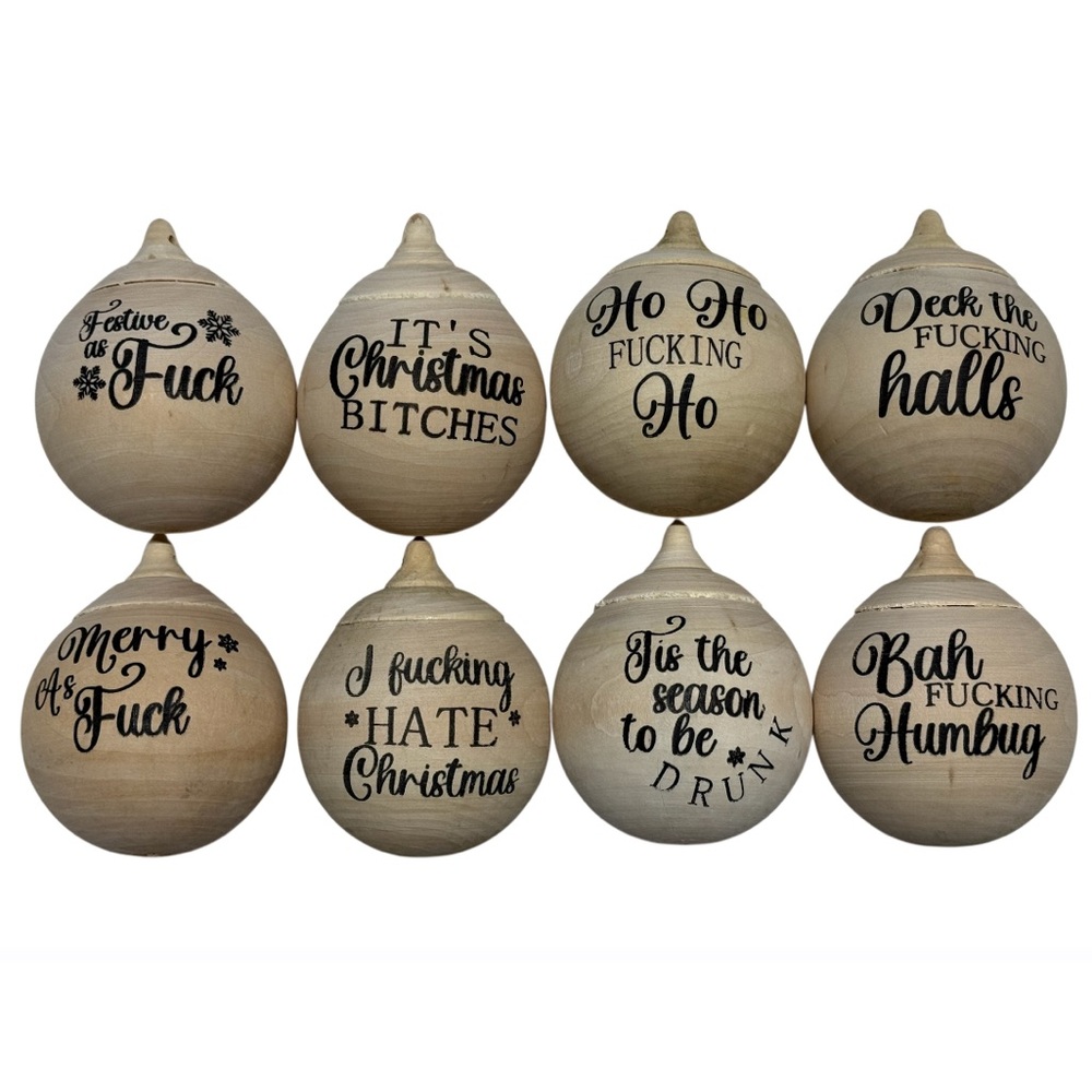 Inappropriate Holiday Wooden Ornaments Set of 8 - Natural Wood